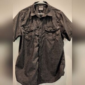 Men's Straight Faded Black Short Sleeve Button up Shirt Large Slim Fit